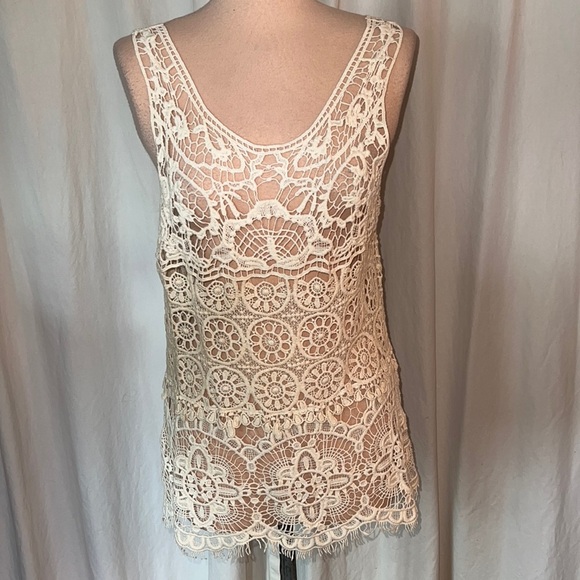 Ultra Pink Tops - crochet top 2 tone beige Ultra Pink Brand see through